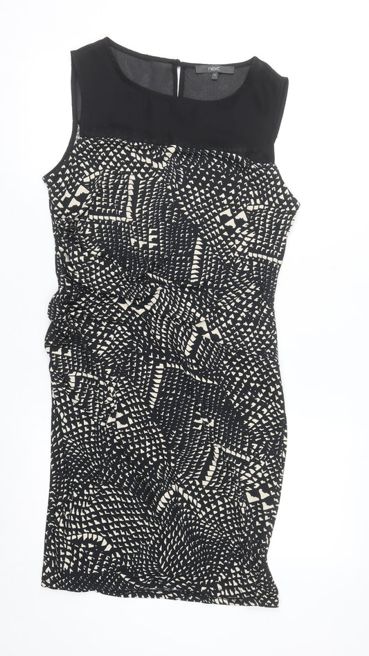 Next Women’s Black Geometric Sheath Dress Size 14 Sleeveless