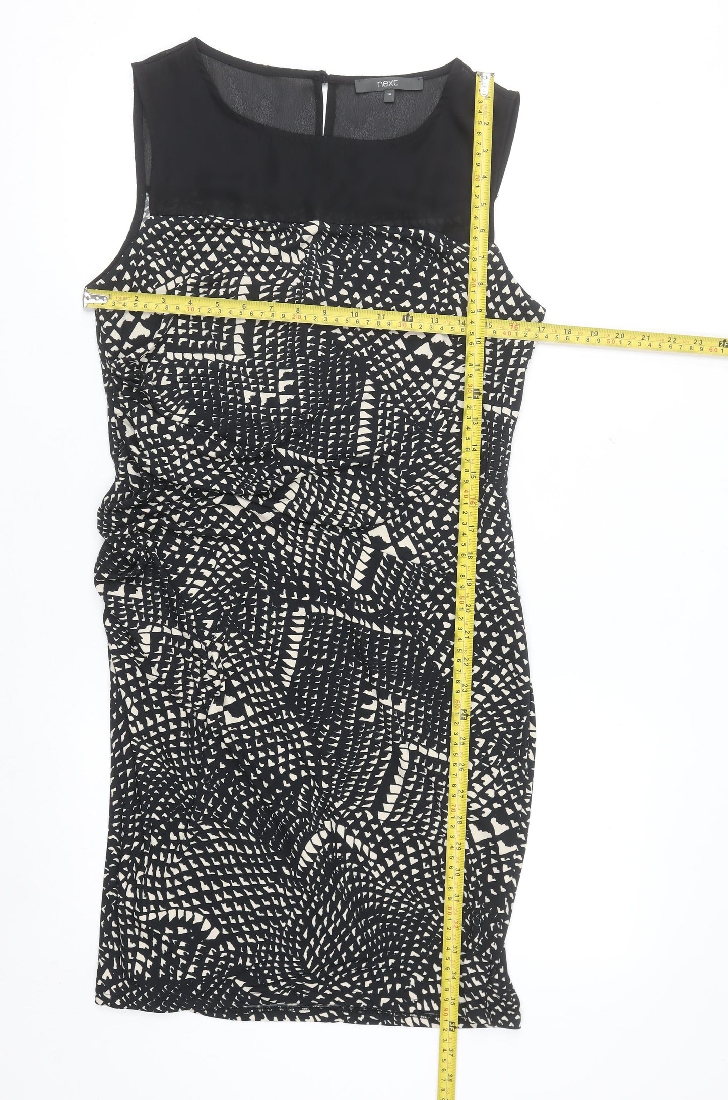 Next Women’s Black Geometric Sheath Dress Size 14 Sleeveless