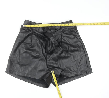 Aaron & Amber Womens Black Faux Leather Paperbag Shorts M