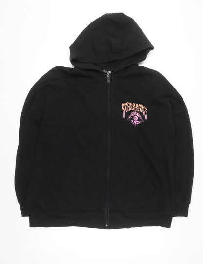 H&M Divided Women’s Black Full Zip Hoodie L Stars Shine Astrology Graphic