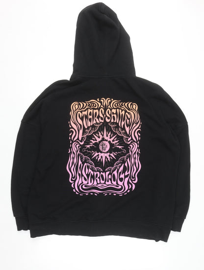H&M Divided Women’s Black Full Zip Hoodie L Stars Shine Astrology Graphic