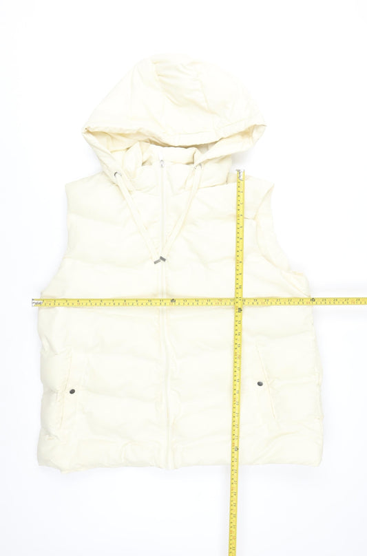 Primark Women's Ivory Puffer Hooded Waistcoat XL Quilted Gilet