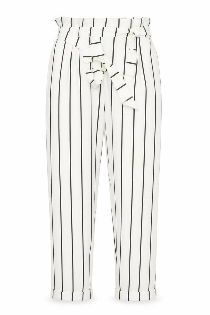 Pull & Bear Womens White Striped Paperbag Trousers Size 12
