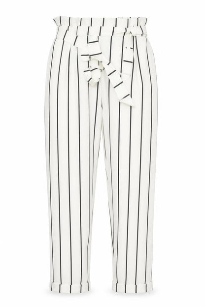 Pull & Bear Womens White Striped Paperbag Trousers Size 12