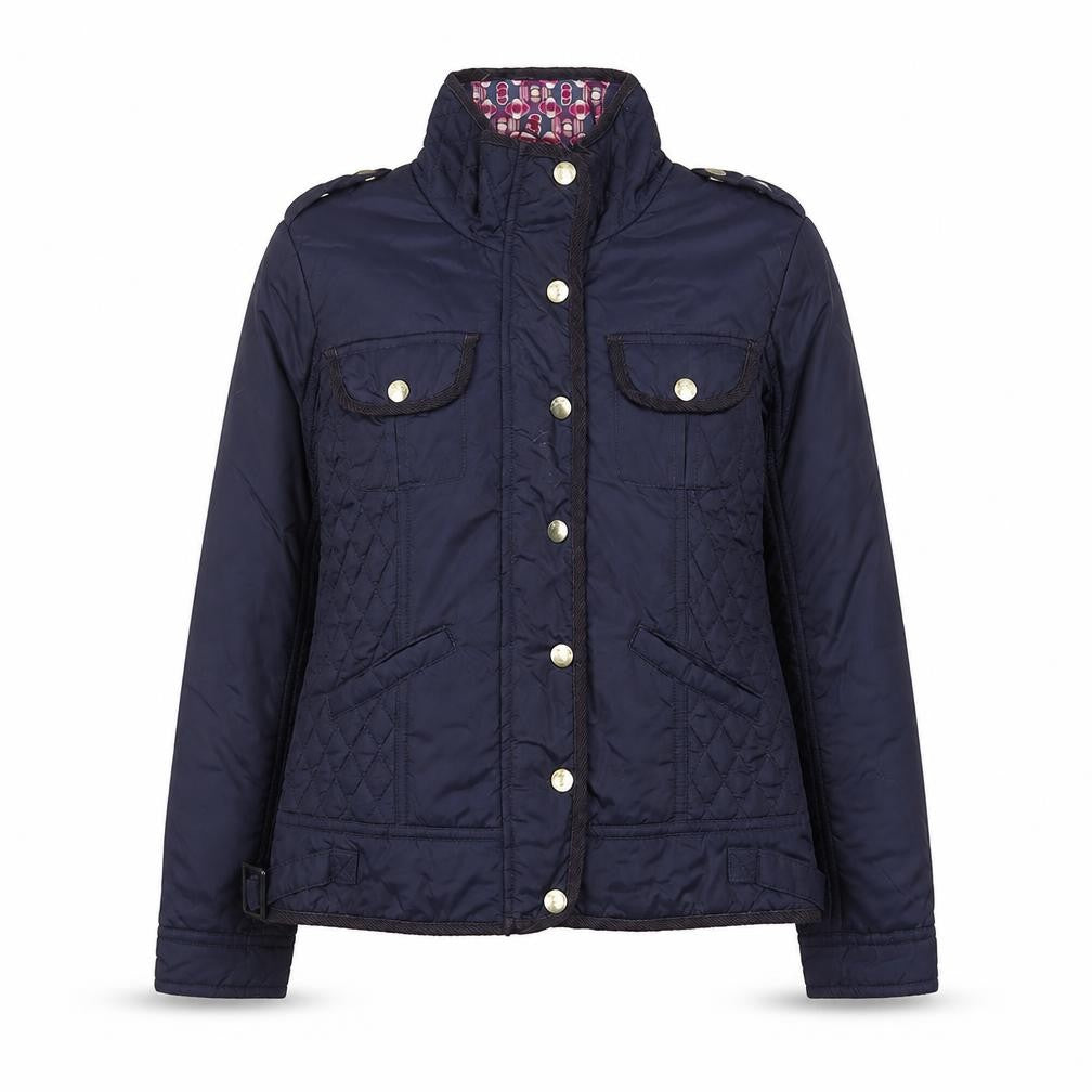 Front view of Baker by Ted Baker girls’ blue quilted jacket age 11 padded mid-length coat
