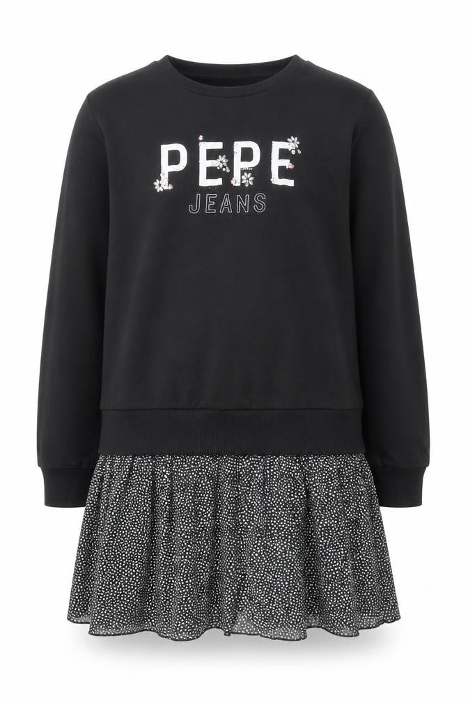 Pepe Jeans Girls Black Logo Sweatshirt Dress Size 16 Years Cotton Blend