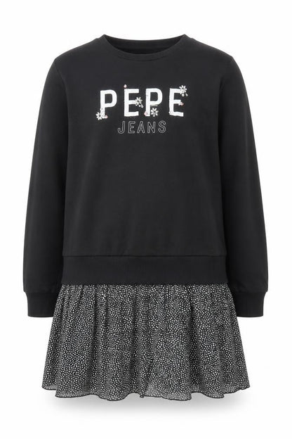 Pepe Jeans Girls Black Logo Sweatshirt Dress Size 16 Years Cotton Blend