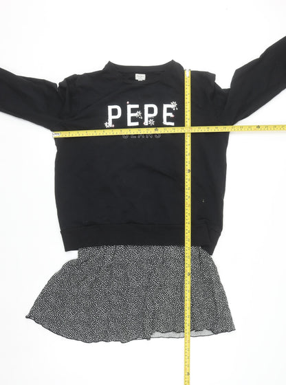 Pepe Jeans Girls Black Logo Sweatshirt Dress Size 16 Years Cotton Blend