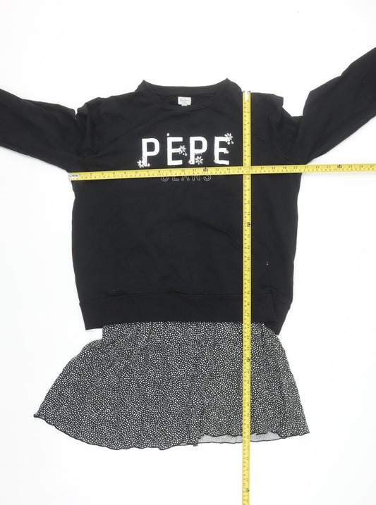 Pepe Jeans Girls Black Logo Sweatshirt Dress Size 16 Years Cotton Blend