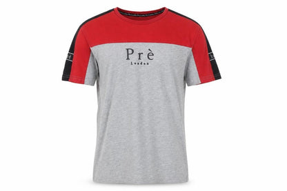 Pre London Men's Grey and Red Colourblock Crew Neck T-Shirt Small