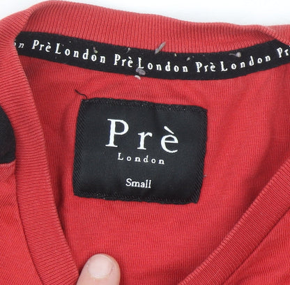 Pre London Men's Grey and Red Colourblock Crew Neck T-Shirt Small