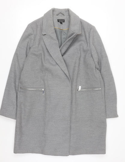 Topshop Women's Grey Mid-Length Overcoat Size 14 Polyester Blend