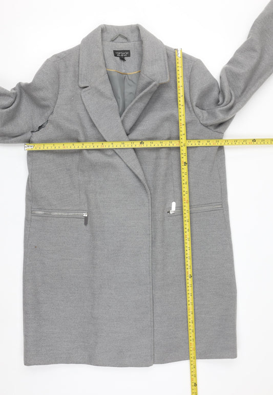 Topshop Women's Grey Mid-Length Overcoat Size 14 Polyester Blend