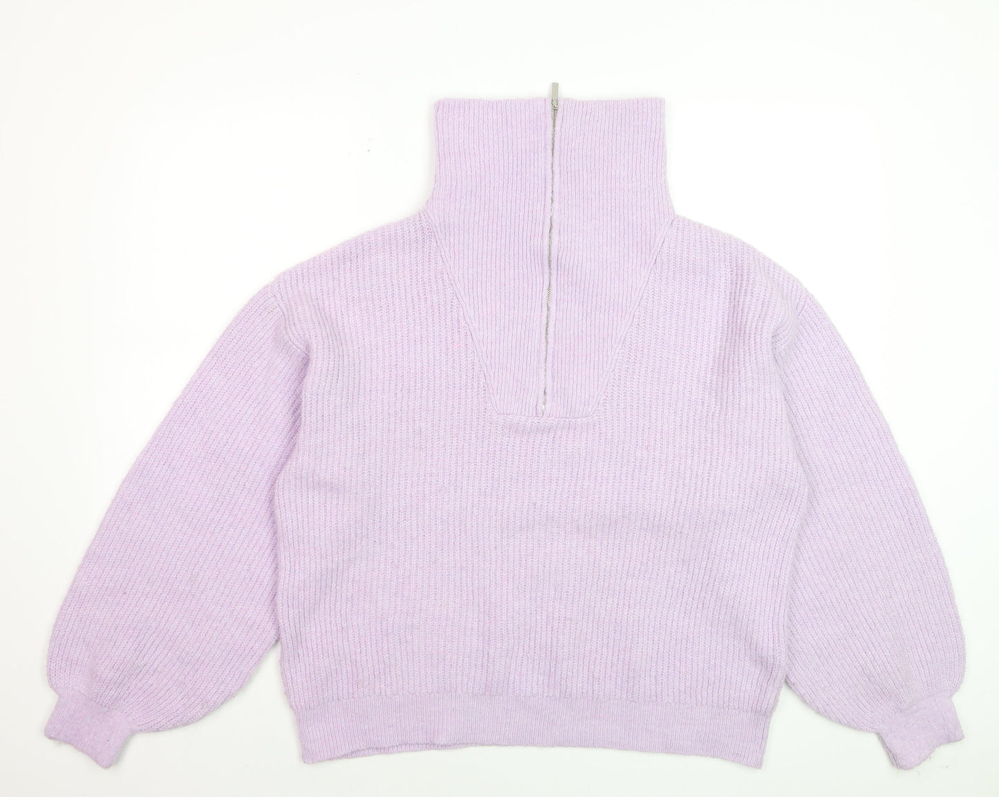 Oliver Bonas Women’s Purple Chunky Knit High Neck 1/2 Zip Jumper Size 12