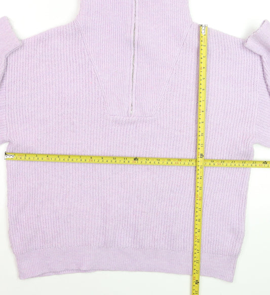 Oliver Bonas Women’s Purple Chunky Knit High Neck 1/2 Zip Jumper Size 12