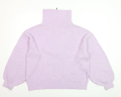 Oliver Bonas Women’s Purple Chunky Knit High Neck 1/2 Zip Jumper Size 12