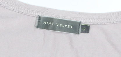 Mint Velvet Women Beige Silk Jersey Blouse Size 12 Relaxed Fit