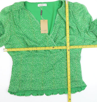 Gallery Women's Green Wrap Blouse Size 16 Long Sleeve V-Neck