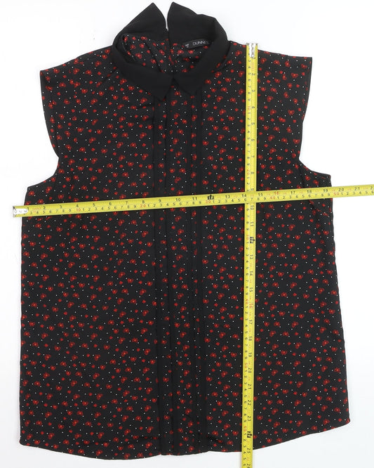 Dunnes Womens Black Floral Collared Sleeveless Blouse Size 12