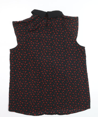 Dunnes Womens Black Floral Collared Sleeveless Blouse Size 12