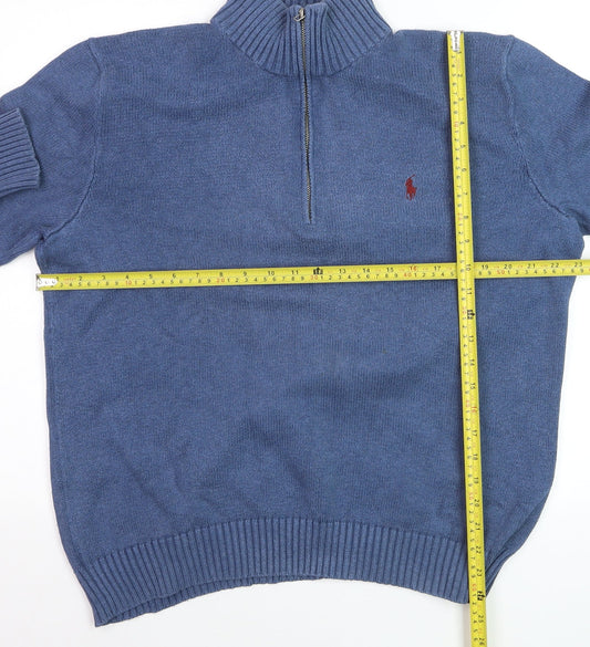 Polo Ralph Lauren Men's Blue Cotton 1/2 Zip Jumper Size L