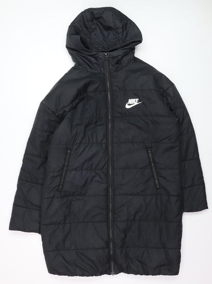 Nike Men's Black Hooded Long Puffer Jacket Size M Winter Coat