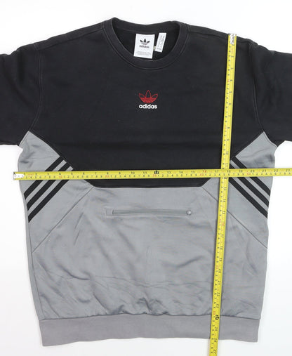 Adidas Men's Black Grey Logo Pullover Sweatshirt Size M