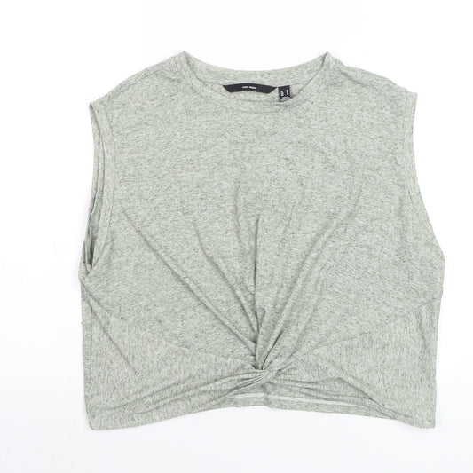 Vero Moda Womens Grey Cropped Twist Top Size M Sleeveless Cotton Blend