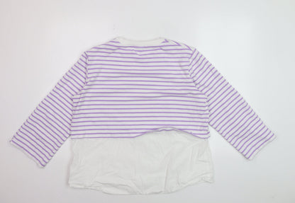 Gallery Women’s Lilac White Striped Long Sleeve Jersey Top Size M