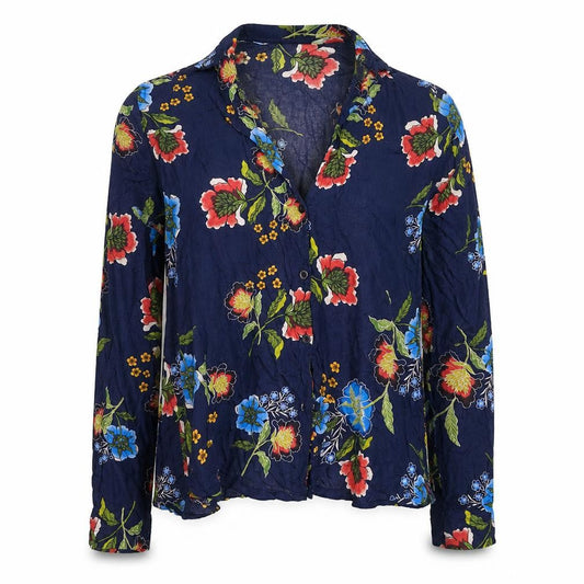 ASOS Women Blue Floral Long Sleeve Button-Up Viscose Shirt Size 10