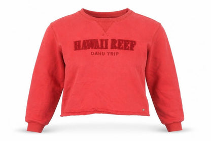 Pull&Bear Women Red Crop Pullover Sweatshirt Hawaii Reef S