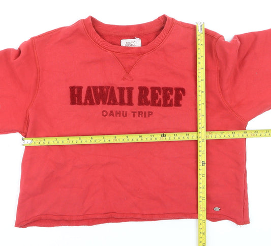 Pull&Bear Women Red Crop Pullover Sweatshirt Hawaii Reef S