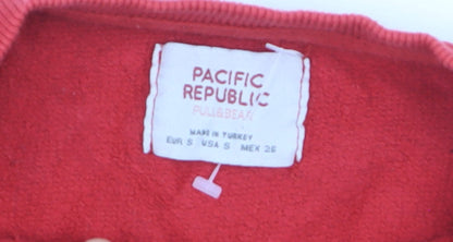 Pull&Bear Women Red Crop Pullover Sweatshirt Hawaii Reef S