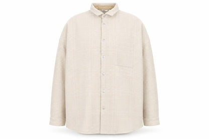 ASOS DESIGN Men's Beige Check Long Sleeve 3XL Relaxed Button-Up Shirt