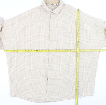 ASOS DESIGN Men's Beige Check Long Sleeve 3XL Relaxed Button-Up Shirt