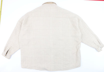 ASOS DESIGN Men's Beige Check Long Sleeve 3XL Relaxed Button-Up Shirt