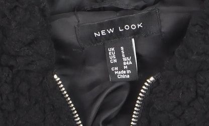 New Look Women's Black Hooded Teddy Fleece Short Puffer Jacket Size S