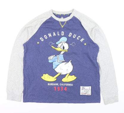 Disney Men's Blue Donald Duck Long Sleeve Graphic T-Shirt L