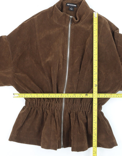 PrettyLittleThing Womens Brown Bomber Jacket Size S Relaxed Fit