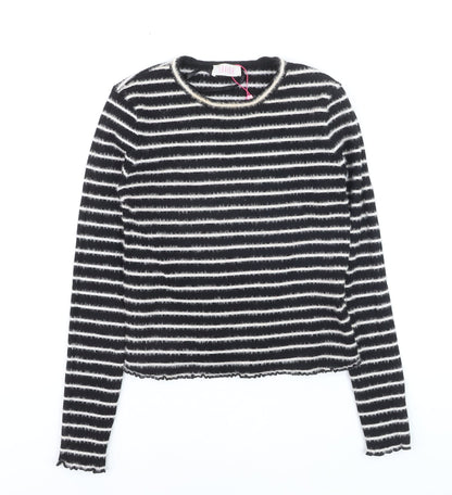 Savida Girls Black & White Striped Pullover Jumper Medium Knitwear