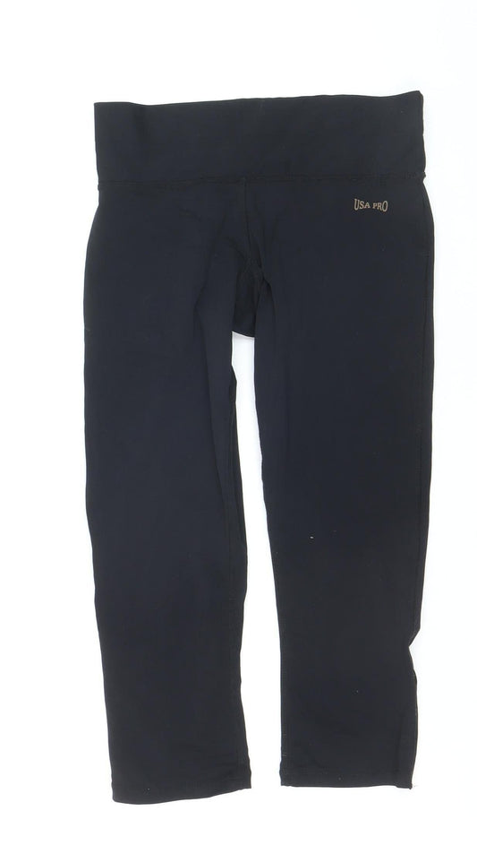USA Pro Womens Black Capri Leggings Size 10 Gym Yoga Activewear