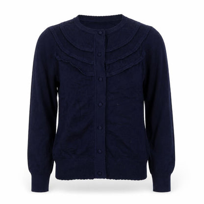 Savida Women's Blue Cotton Crew Neck Button Cardigan XS