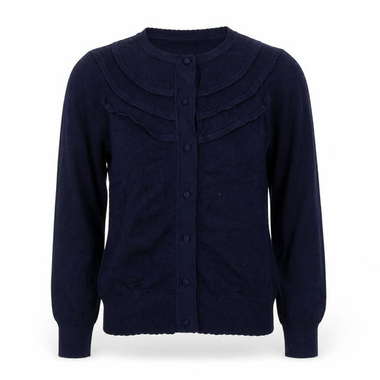 Savida Women's Blue Cotton Crew Neck Button Cardigan XS