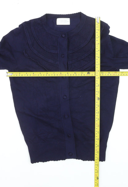 Savida Women's Blue Cotton Crew Neck Button Cardigan XS