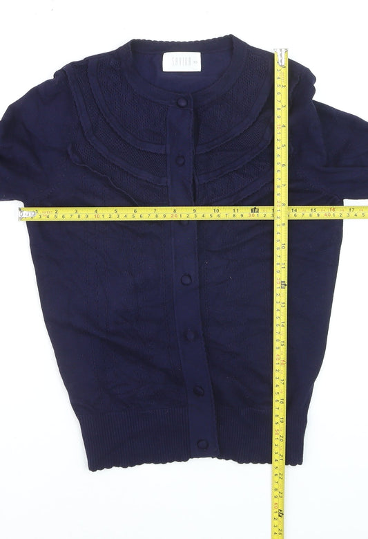Savida Women's Blue Cotton Crew Neck Button Cardigan XS