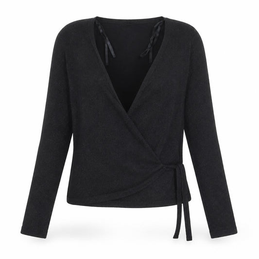 Dunnes Stores Women’s Black Wrap Jumper Small Knit Long Sleeve