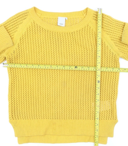 ICHI Women Yellow Open Knit Cotton Blend Jumper Size S