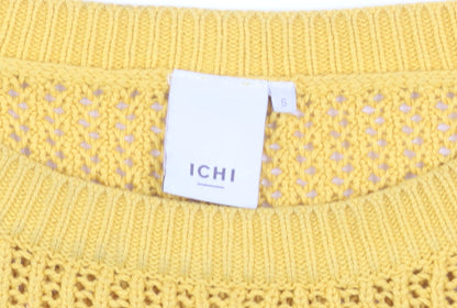 ICHI Women Yellow Open Knit Cotton Blend Jumper Size S