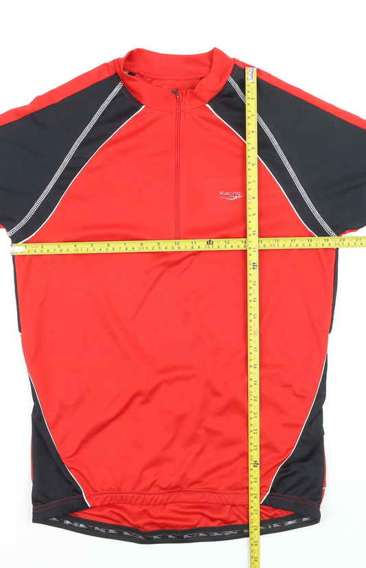 Crivit Men's Red Cycling Jersey L Short Sleeve 1/4 Zip Reflective