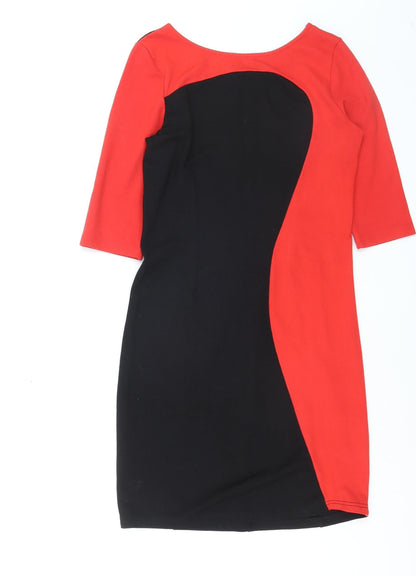 Edhering Women’s Red Black Bodycon Jersey Knee Length Dress Size 12